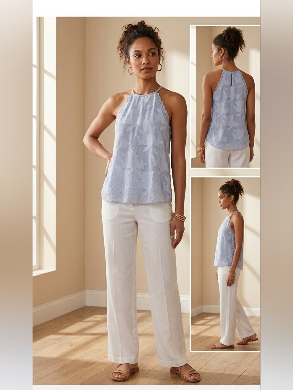 Alice Blue Floral Burnout Halter Top - Periwinkle Blue - Size M